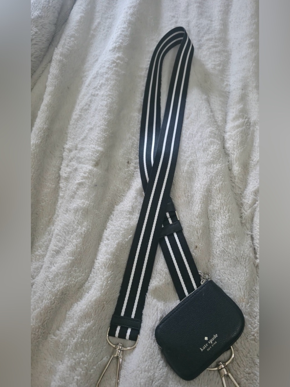 Kate spade Black Leather Coin Pouch with Striped Strap. Never Used